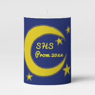 Yellow Blue Night Sky Moon Stars Centerpiece Pillar Candle