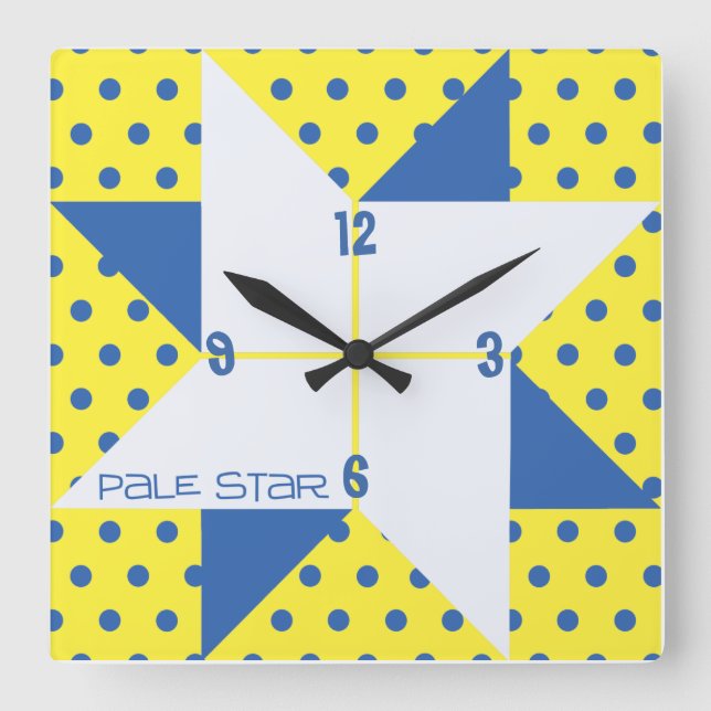 Yellow & Blue Pale Star Quilt Block Square Wall Clock (Front)