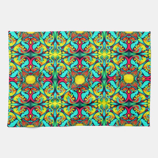 Yellow Blue Patterned Kitchen Towel (Horizontal)
