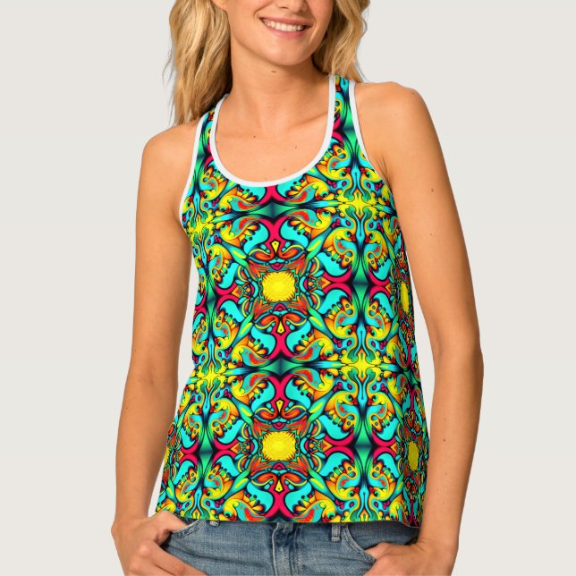 Yellow Blue Patterned Women's Tank Top (Front)