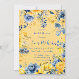 Yellow Blue Peony Watercolor Bridal Shower Invitation