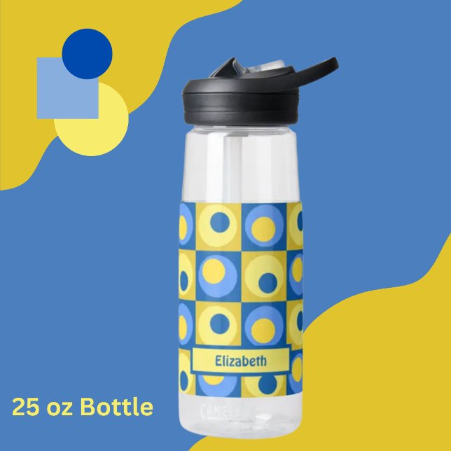 Yellow Blue Personalized Square Dot Pattern Water Bottle (Creator Uploaded)