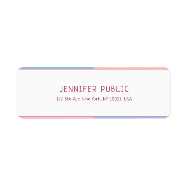 Yellow Blue Pink Green Colorful Modern Template Label (Front)