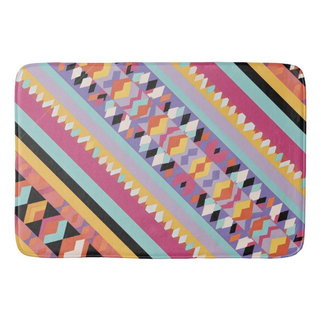 Yellow Blue Pink Pattern mix Bath Mat (Front)