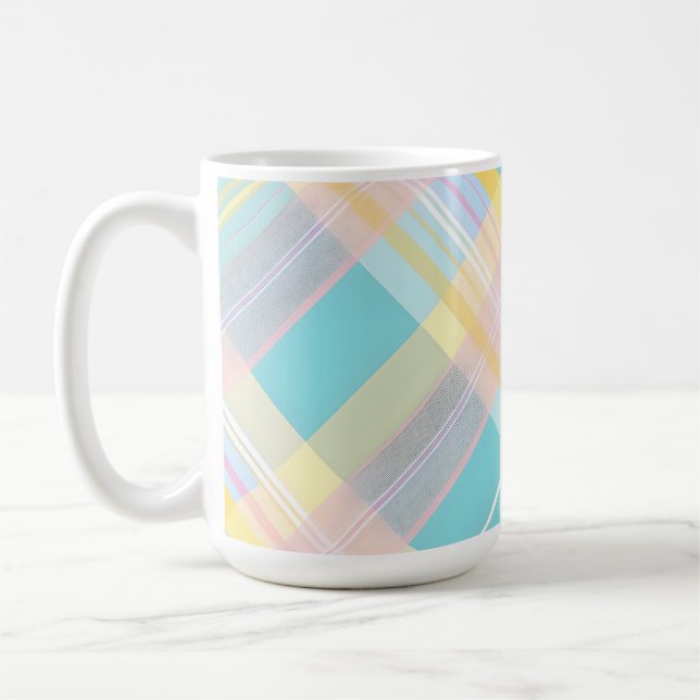 YELLOW BLUE PINK PURPLE EASTER PLAID PATTERN COFFEE MUG (Left)