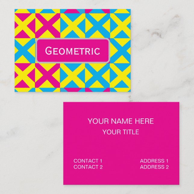 Yellow Blue Pink Square Geometric Pattern Business Card (Front/Back)