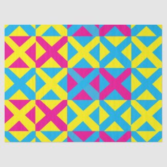 Yellow Blue Pink Square Geometric Pattern Tissue Paper
