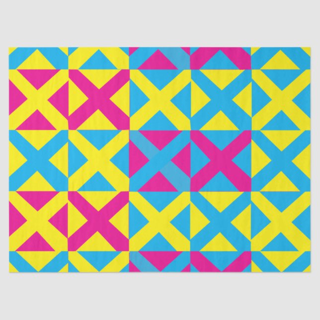 Yellow Blue Pink Square Geometric Pattern Tissue Paper (Front)
