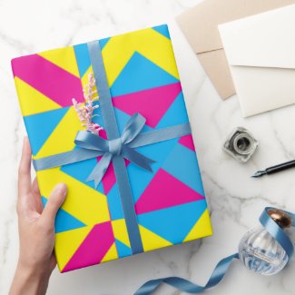 Yellow Blue Pink Square Geometric Pattern Wrapping Paper