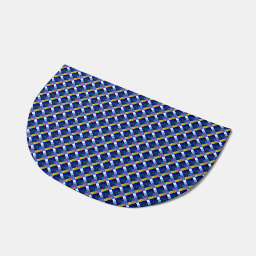 Yellow Blue Pixel Checkered Pattern Abstract Geeky Doormat
