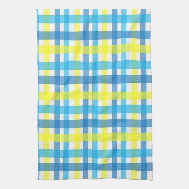 Yellow Blue Plaid Kitchen Hand Towel (Vertical)