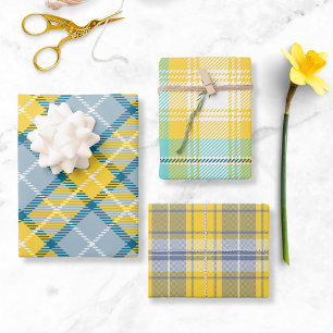 Yellow Blue Plaid Pattern Wrapping Paper Sheets