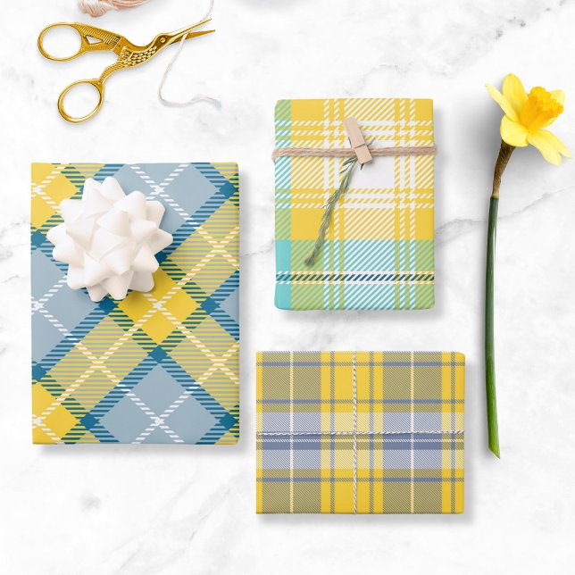 Yellow Blue Plaid Pattern Wrapping Paper Sheets (Creator Uploaded)
