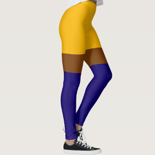 Yellow Blue Plain Color Block Design Leggings