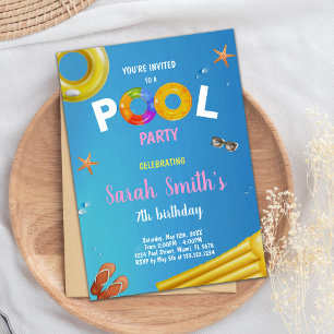 Yellow & Blue Pool Birthday Invitation