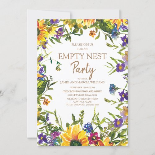 Yellow Blue Purple Floral Empty Nest Party Invitation