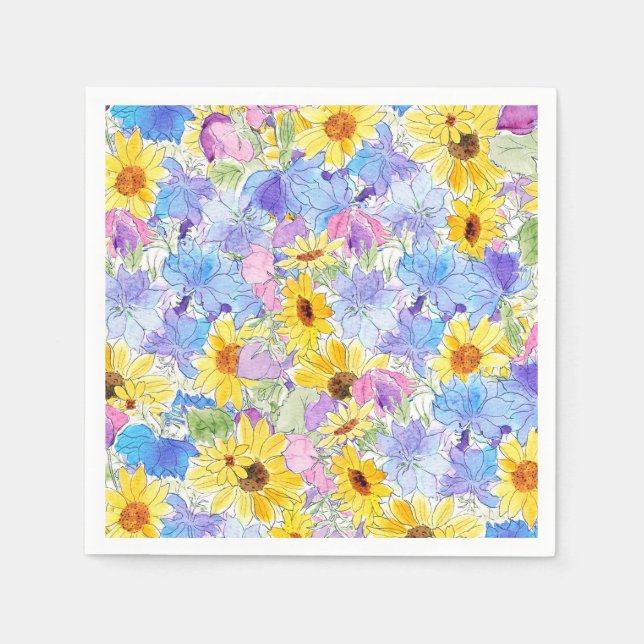 yellow blue purple  flower painting napkins (Front)