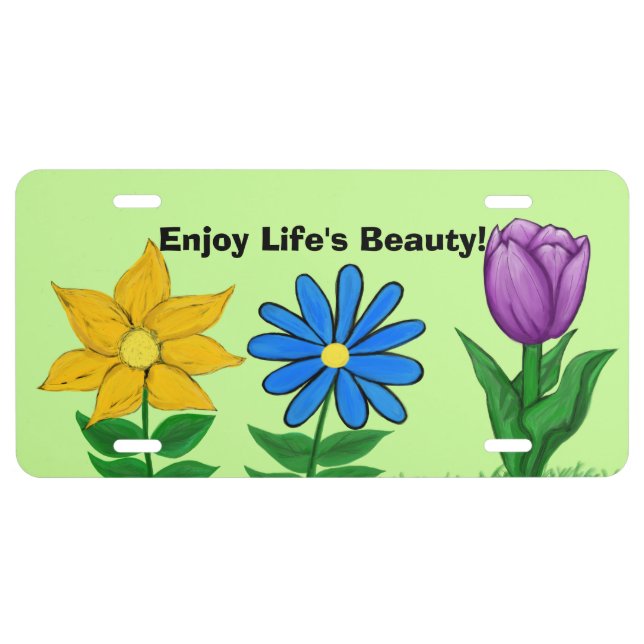 Yellow Blue Purple Flowers Front License Plates (Front)