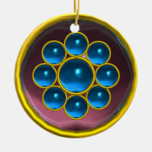 YELLOW BLUE PURPLE GEMSTONE MON CERAMIC ORNAMENT