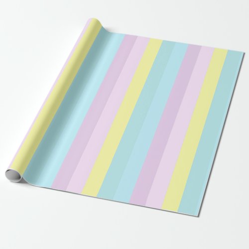 Yellow Blue Purple Pastel Colors Striped Gift Wrapping Paper