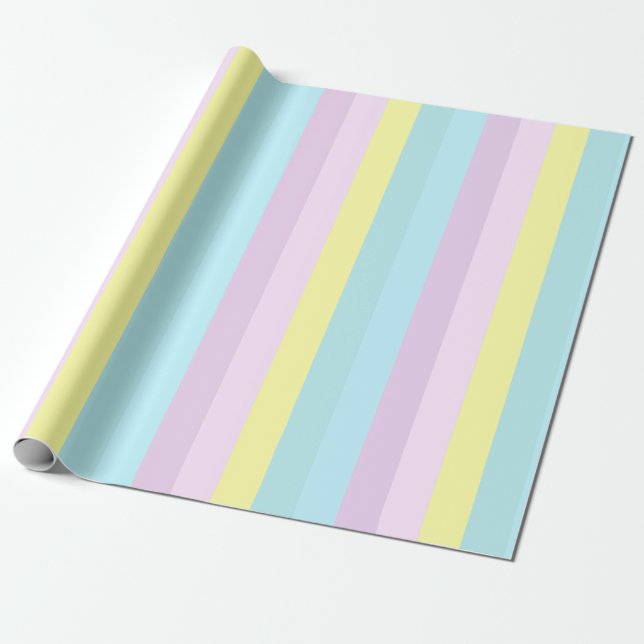 Yellow Blue Purple Pastel Colors Striped Gift Wrapping Paper (Unrolled)