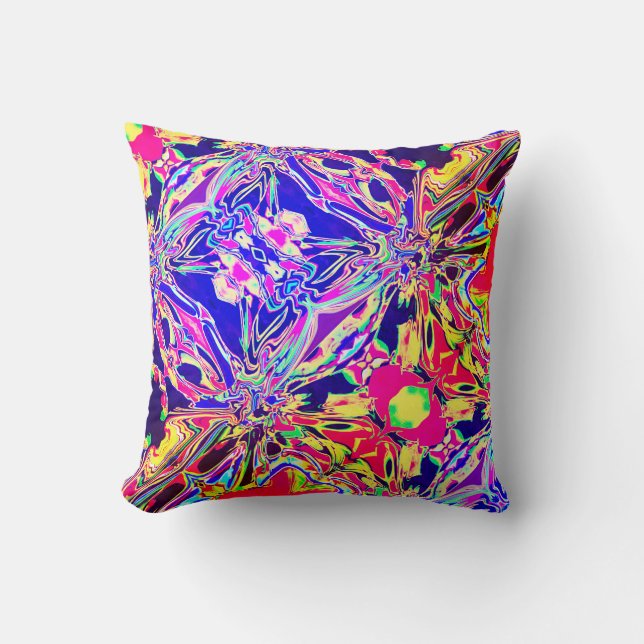 Yellow Blue Purple Pink Paisley Diagonal Pattern Throw Pillow (Front)