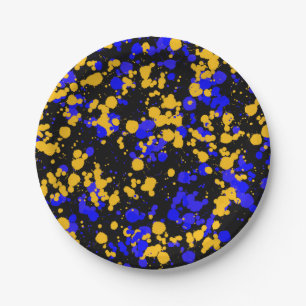 Yellow Blue Raptor Splattered Paint Paper Plates