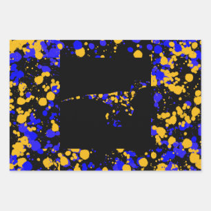 Yellow Blue Raptor Splattered Paint  Wrapping Paper Sheets