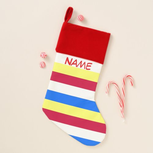 Yellow Blue Red and White Stripes Christmas Stocking