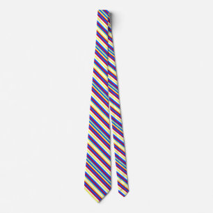 Yellow, Blue, Red and White Stripes Neck Tie
