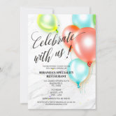 Gold Silver Balloons Grand Opening Ribbon Cutting Invitation