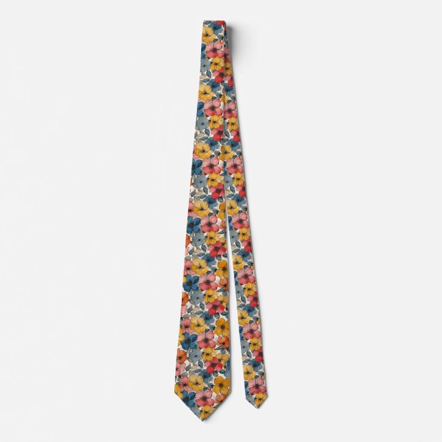 Yellow, Blue, Red Floral Neck Tie (Front)