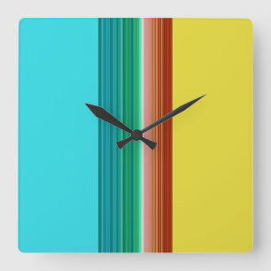 Yellow Blue Red Multicolor Striped Pattern Square Wall Clock