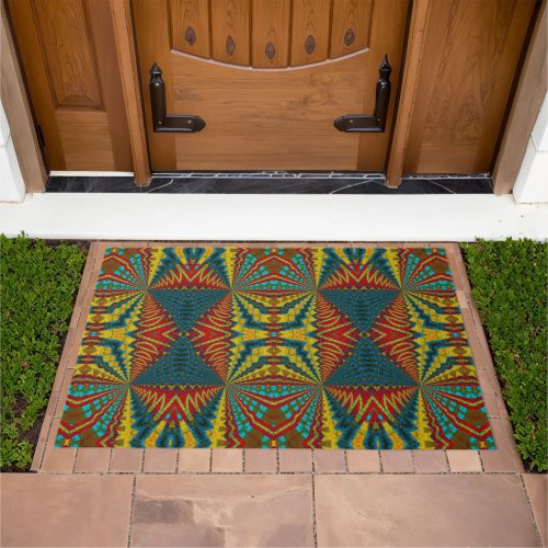 Yellow Blue Red Turquoise Boho Multicolored Tribal Doormat