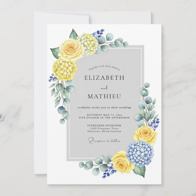 Yellow Blue Refreshing Spring Wedding Invitation (Front)