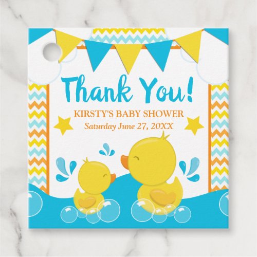 Yellow  Blue Rubber Ducky Polka Dot Baby Shower Favor Tags