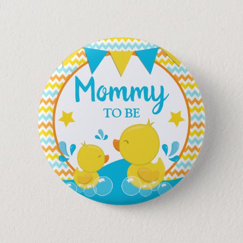 Yellow  Blue Rubber Ducky Polka Dot Mommy to be Button