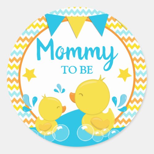 Yellow  Blue Rubber Ducky Polka Dot Mommy to be Classic Round Sticker