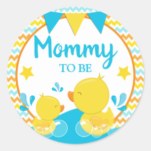 Yellow & Blue Rubber Ducky Polka Dot Mommy to be Classic Round Sticker
