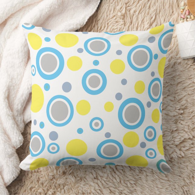 Yellow Blue Silver Polka Dots Solid Yellow Throw Pillow (Blanket)