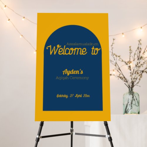 Yellow Blue Solid Aqiqah Baby Shower Welcome Sign