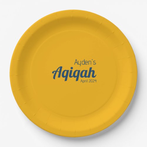 Yellow Blue Solid Color Plain Aqiqah Baby Shower Paper Plates