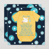 Yellow Blue Stork Baby Boy Shower Invitation (Front/Back)