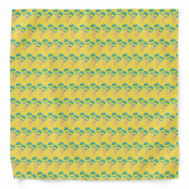 Yellow Blue Striped Maracas Fiesta Music Party Bandana (Front)