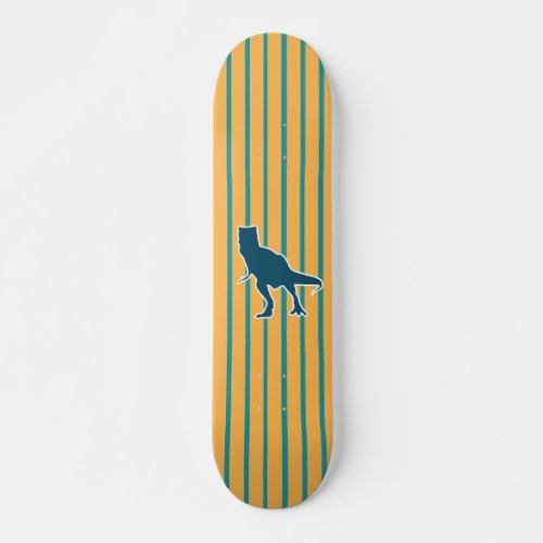 Yellow blue stripes dinosaur T_rex Skateboard