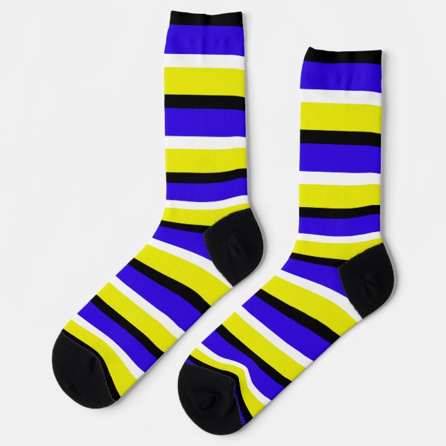 Yellow Blue Stripes Pattern Socks (Left)