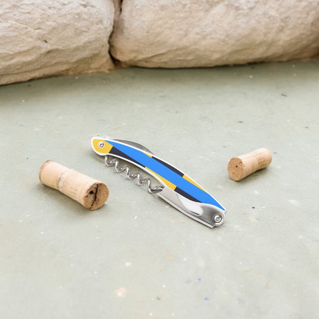 Yellow Blue Stripes  Waiter's Corkscrew (Corkscrew Bottle Opener)