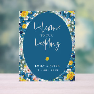 Yellow Blue Sunflower welcome To Our Wedding Acrylic Sign