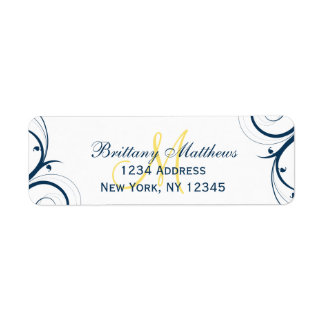 Yellow Blue Swirl Wedding RSVP Address Label