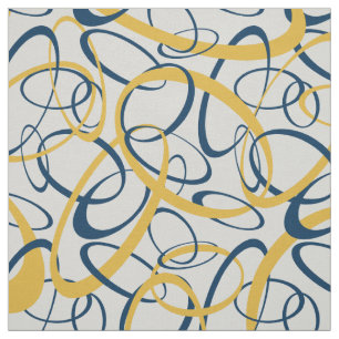 yellow blue tangled loops pattern on light gray fabric
